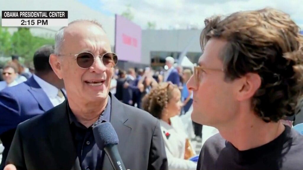 Tom Hanks jokes about MS NOW’s low ratings at Obama Center opening Tom Hanks jokes about MS NOW's low ratings at Obama Center opening