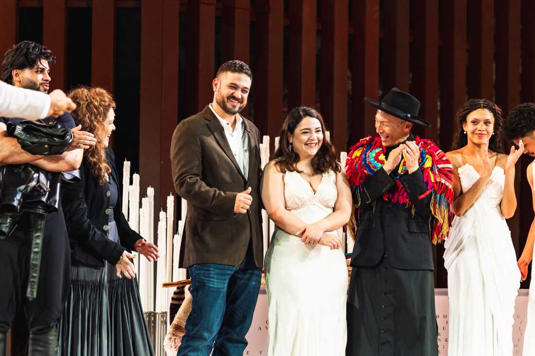Diaz and Mendoza with Jue and the cast of Romeo and Juliet, after the wedding ceremony.