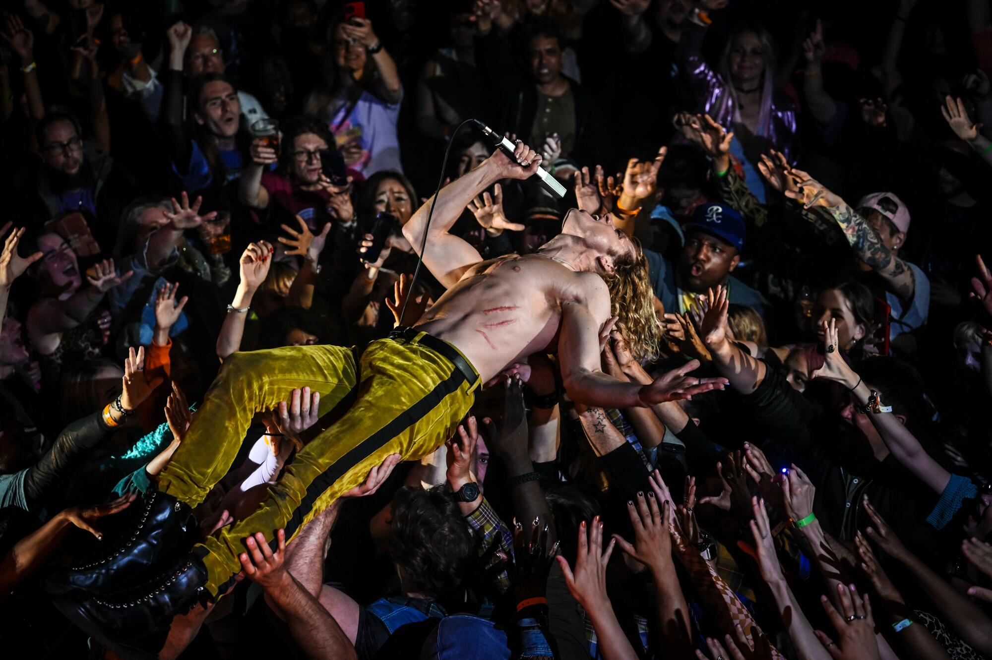 Sam Reid's Lestat de Lioncourt crowd-surfs in "The Vampire Lestat."