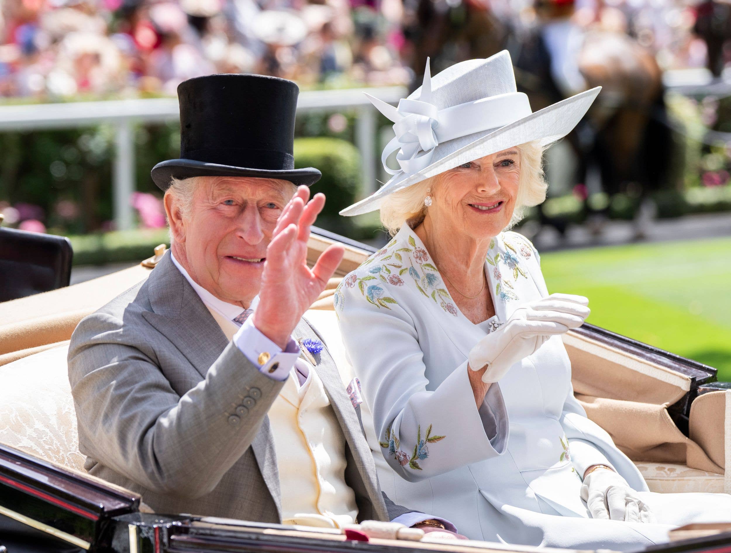 Queen Camilla and King Charles III on day one of Royal Ascot 2026 