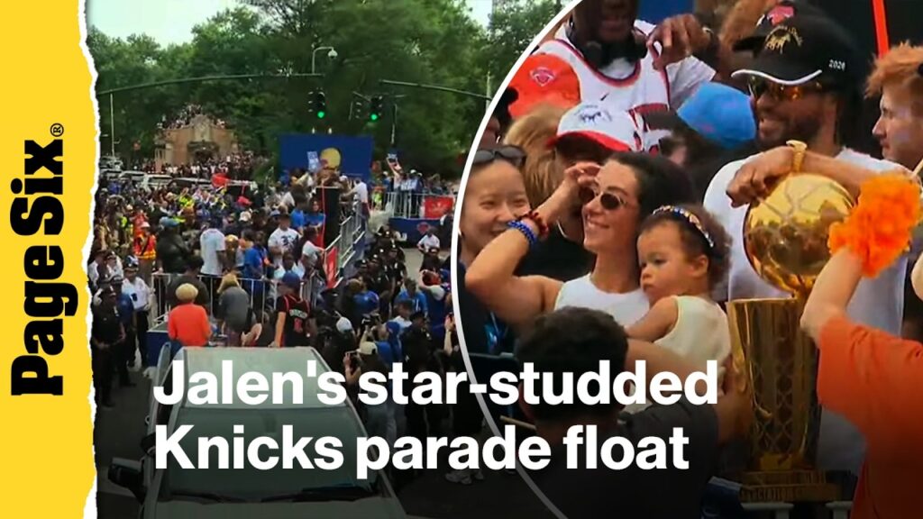 Jalen Brunson celebrates Knicks championship win w/ Mariska Hargitay & Tracy Morgan on his float Jalen Brunson celebrates Knicks championship win w/ Mariska Hargitay & Tracy Morgan on his float