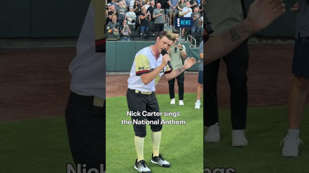 Nick Carter performs the National Anthem at the Battle for Vegas Charity Event in Las Vegas. ⚾