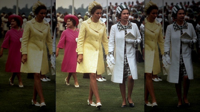 Queen Elizabeth II (right) with Princess Anne (centre) and the Queen Mother (1900 - 2002) at Royal Ascot, 16th June 1970