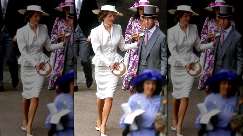 The Prince and Princess of Wales in the royal enclosure at Royal Ascot, June 1986.