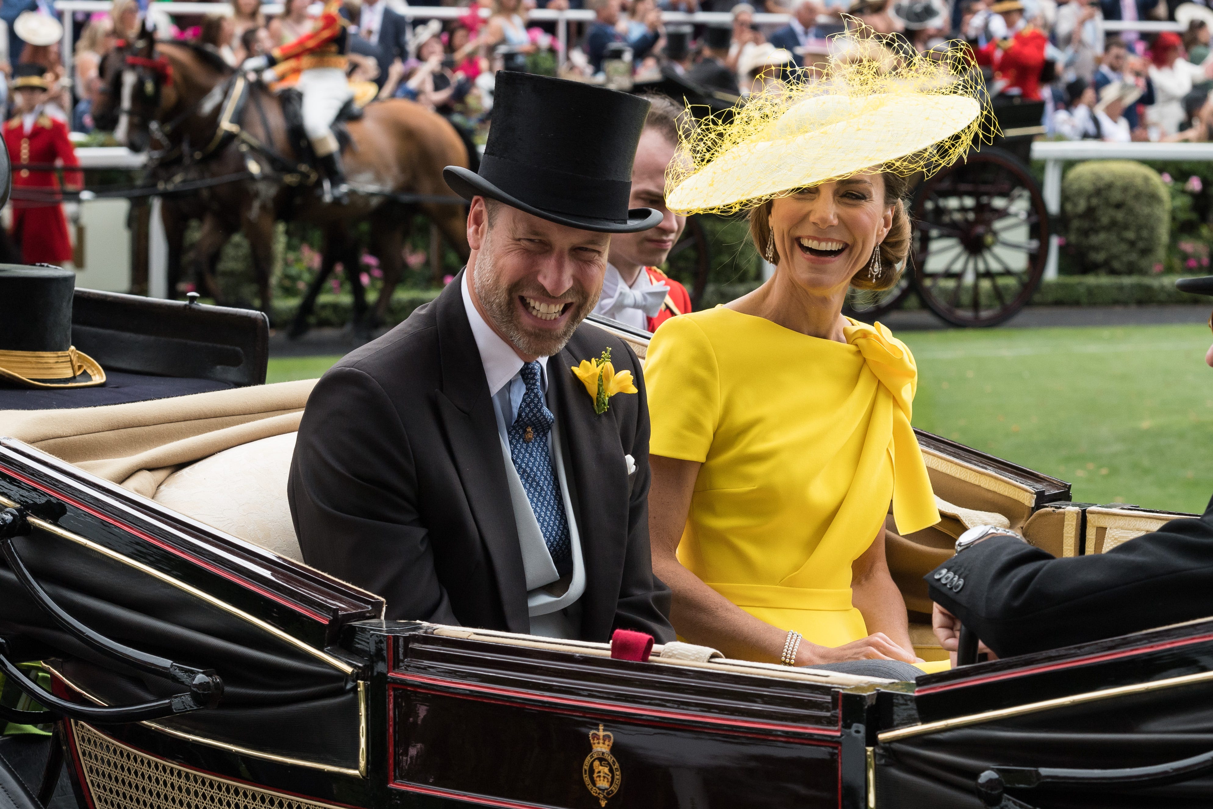 ascot, united kingdom june 17, 2026 william, prince of wales, and catherine, princess of wales arrive in a horsedrawn carriage on the second day of the royal ascot horse race meeting in ascot, united kingdom on june 17, 2026 photo credit should read wiktor szymanowiczfuture publishing via getty images