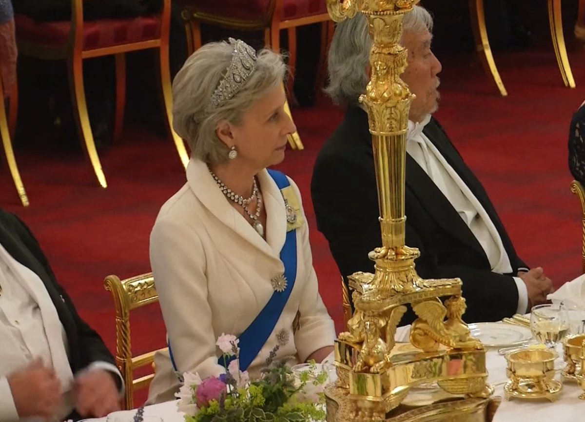 The Duchess of Gloucester attends a state banquet honoring the Emperor and Empress of Japan at Buckingham Palace in London on June 25, 2024 (screencapture)