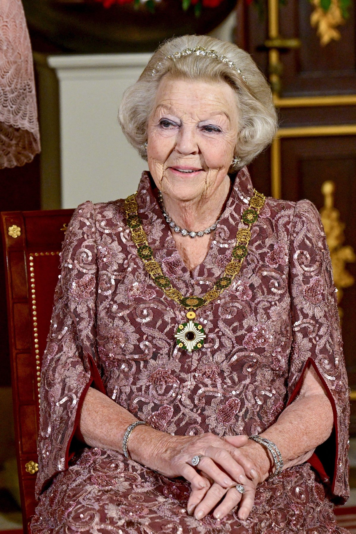 Princess Beatrix of the Netherlands attends a banquet at the Royal Palace in Amsterdam on the first evening of the Japanese state visit to the Netherlands, June 17, 2026 (Mischa Schoemaker/NLBeeld/Alamy)