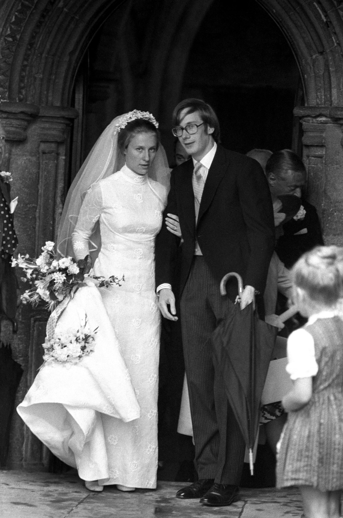 Birgitte van Deurs and Prince Richard of Gloucester are pictured on their wedding day at St. Andrew's Church in Barnwell on July 8, 1972 (PA Images/Alamy)