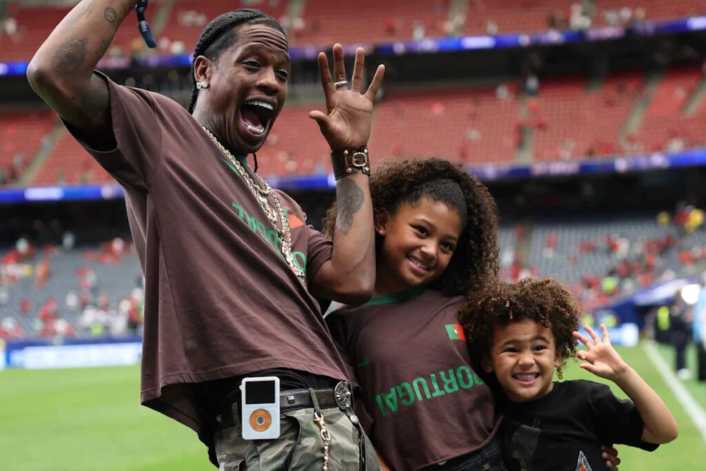 Travis Scott Brings Kids Aire, 4, and Stormi, 8, to Watch World Cup Game in His Hometown of Houston