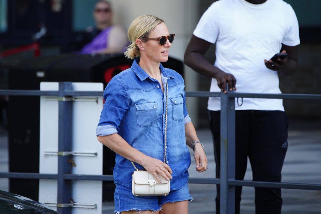 Zara Tindall walking in double denim
