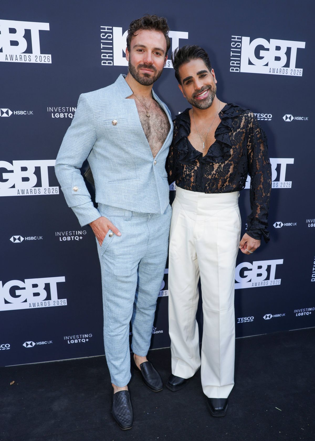 LONDON, ENGLAND - MAY 28: James Colebrook and Dr Ranj Singh attend the British LGBT Awards 2026 at Marriott Hotel Grosvenor Square on May 28, 2026 in London, England. (Photo by Simon Ackerman/Getty Images)