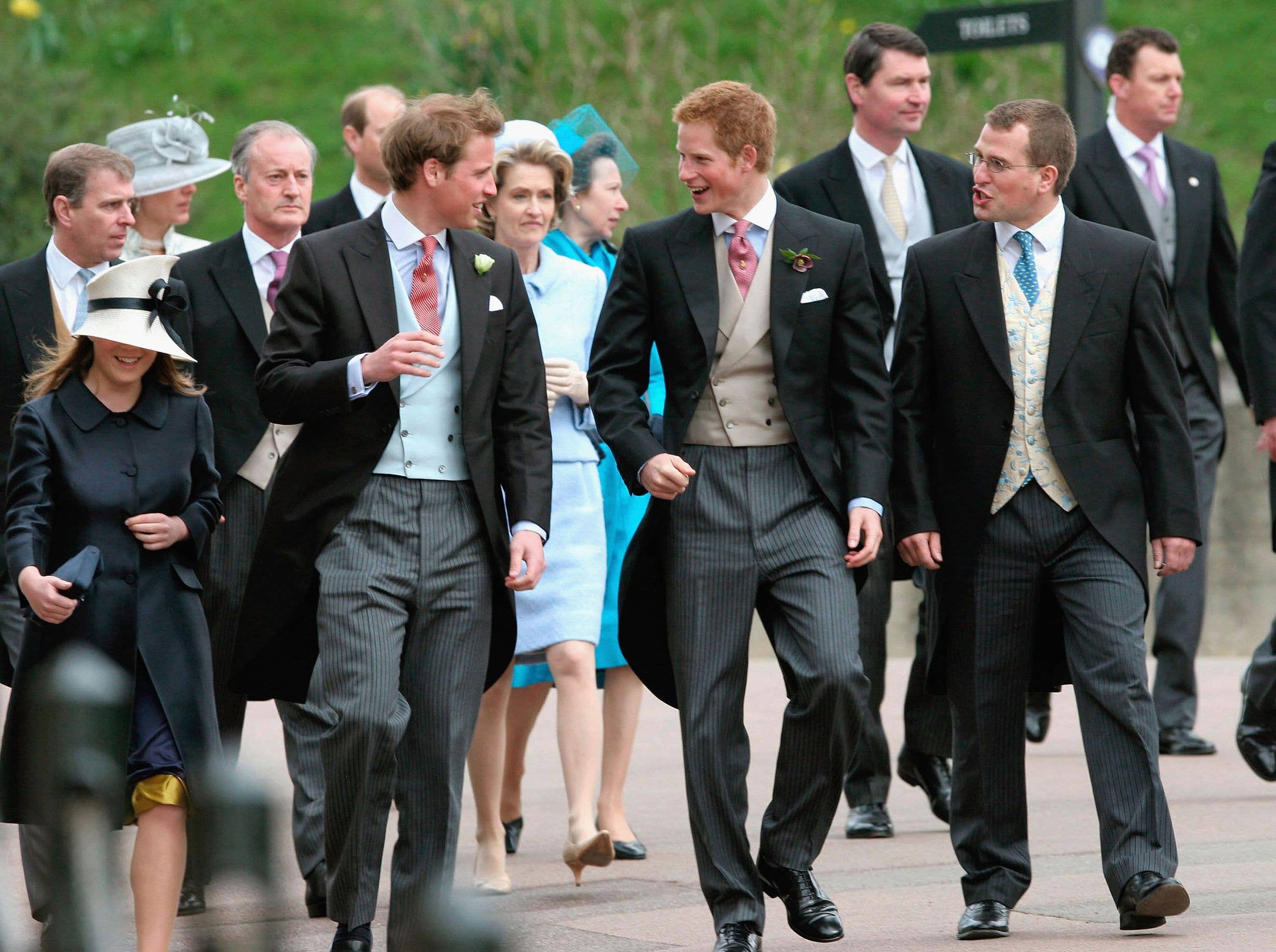Prince William, Prince Harry and Peter Phillips attend the Service of Prayer and Dedication blessing the marriage of TRH the Prince of Wales and The Duchess Of Cornwall, Camilla Parker Bowles at The Guildhall, at Windsor Castle