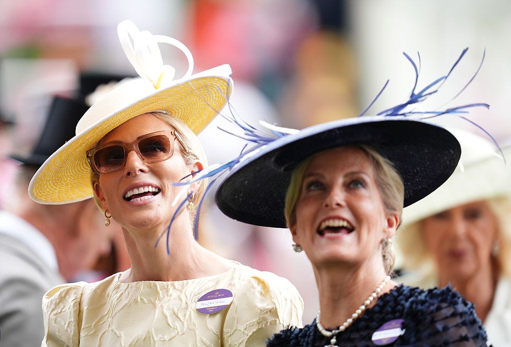 zara tindall left and the duchess of edinburgh on day three of royal ascot at ascot racecourse, berkshire picture date thursday june 18, 2026 photo by john waltonpa images via getty images