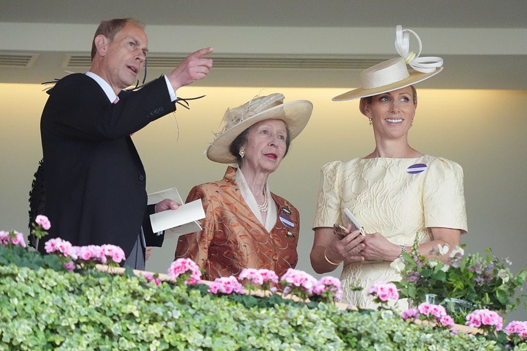 left to right the duke of edinburgh, the princess royal and zara tindall on day three of royal ascot at ascot racecourse, berkshire picture date thursday june 18, 2026 photo by jonathan bradypa images via getty images