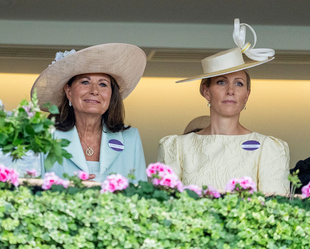 ascot, england june 18 zara tindall and carole middleton on day three of royal ascot 2026 at ascot racecourse on june 18, 2026 in ascot, england photo by mark cuthbertuk press via getty images