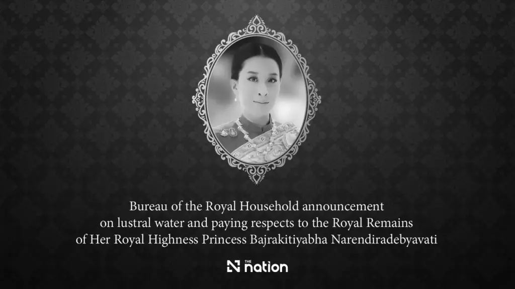 Bureau of the Royal Household announcement on lustral water and paying respects to the Royal Remains of Her Royal Highness Princess Bajrakitiyabha Narendiradebyavati nationthailand