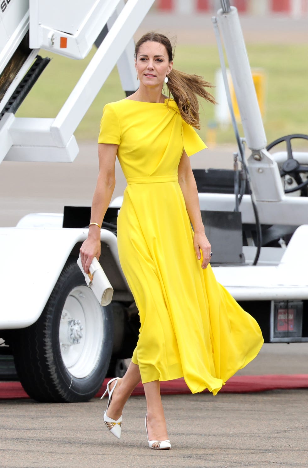 Kate Middleton in Jamaica, where she debuted the yellow dress on March 22, 2022.