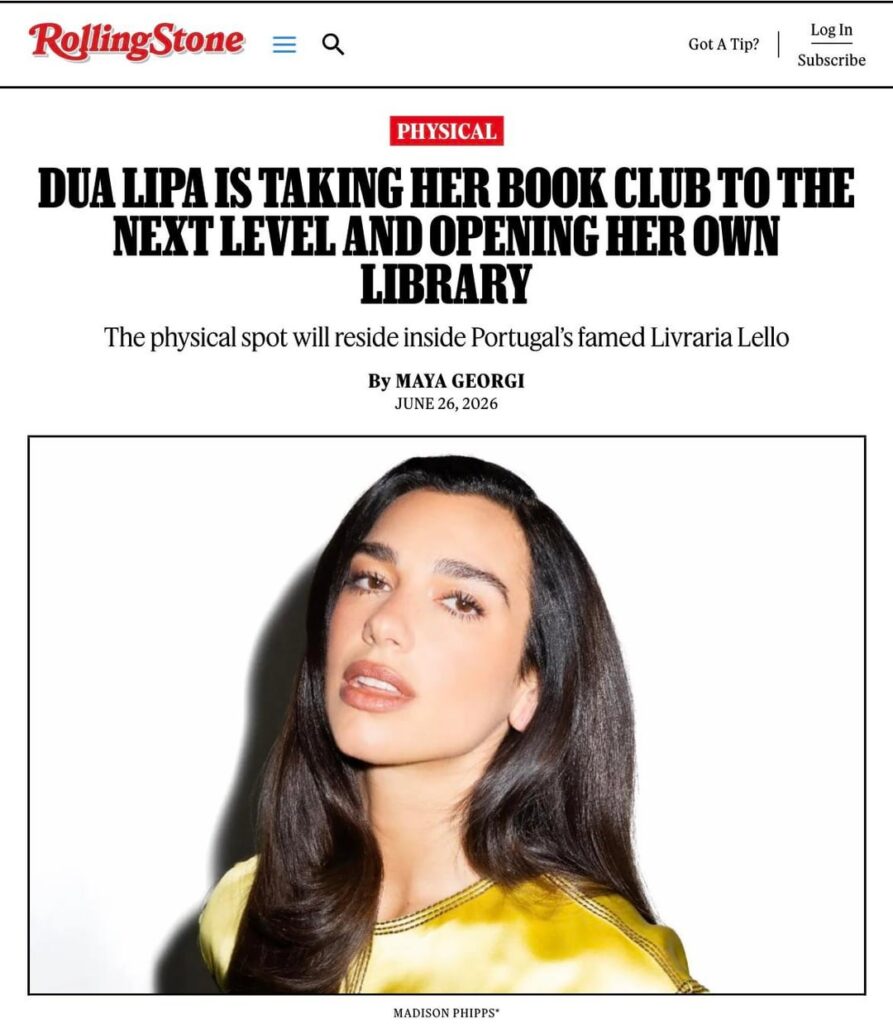 Dua Lipa is opening a physical library for banned and censored books in Porto, Portugal: “This library is a shrine to books that have disappeared, to authors whose courage unmasks structures of power and control, and to readers who refuse to be told what book they are allowed to read.”