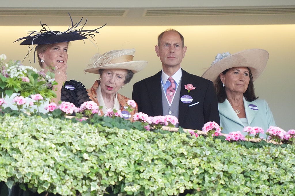 left to right the duchess of edinburgh, the princess royal, the duke of edinburgh and carole middleton on day three of royal ascot at ascot racecourse, berkshire picture date thursday june 18, 2026 photo by jonathan bradypa images via getty images