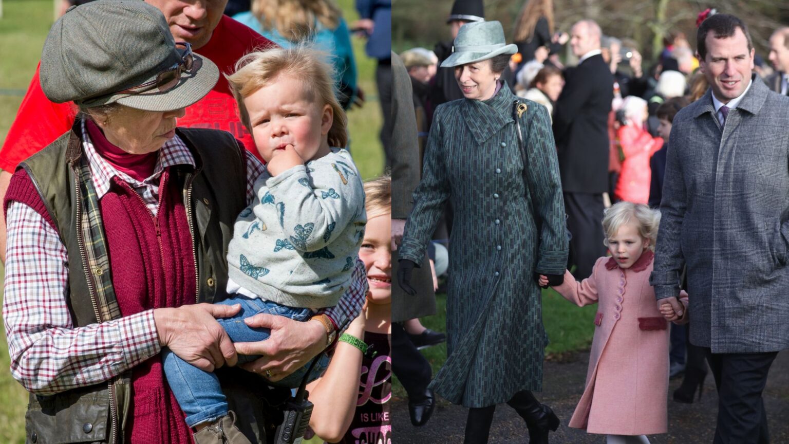 Peter Phillips and Zara Tindall Reveal Princess Anne’s “Soft” Side as a Grandma A split image of Princess Anne holding Mia Tindall and Princess Anne holding hands with Isla Phillips on Christmas Day