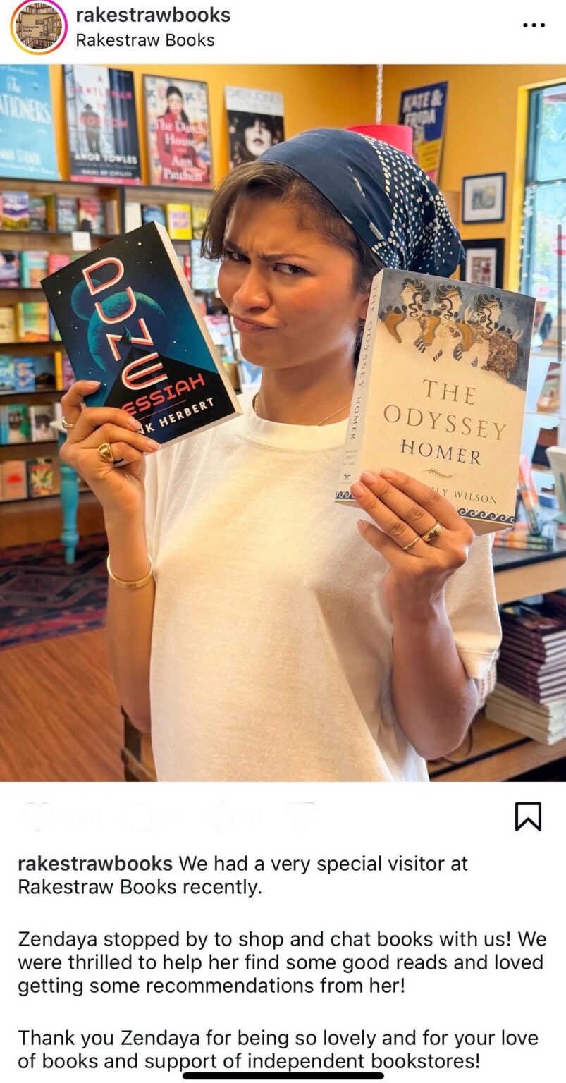 Zendaya holding the books of her upcoming movies: ‘Dune’ and ‘The Odyssey’