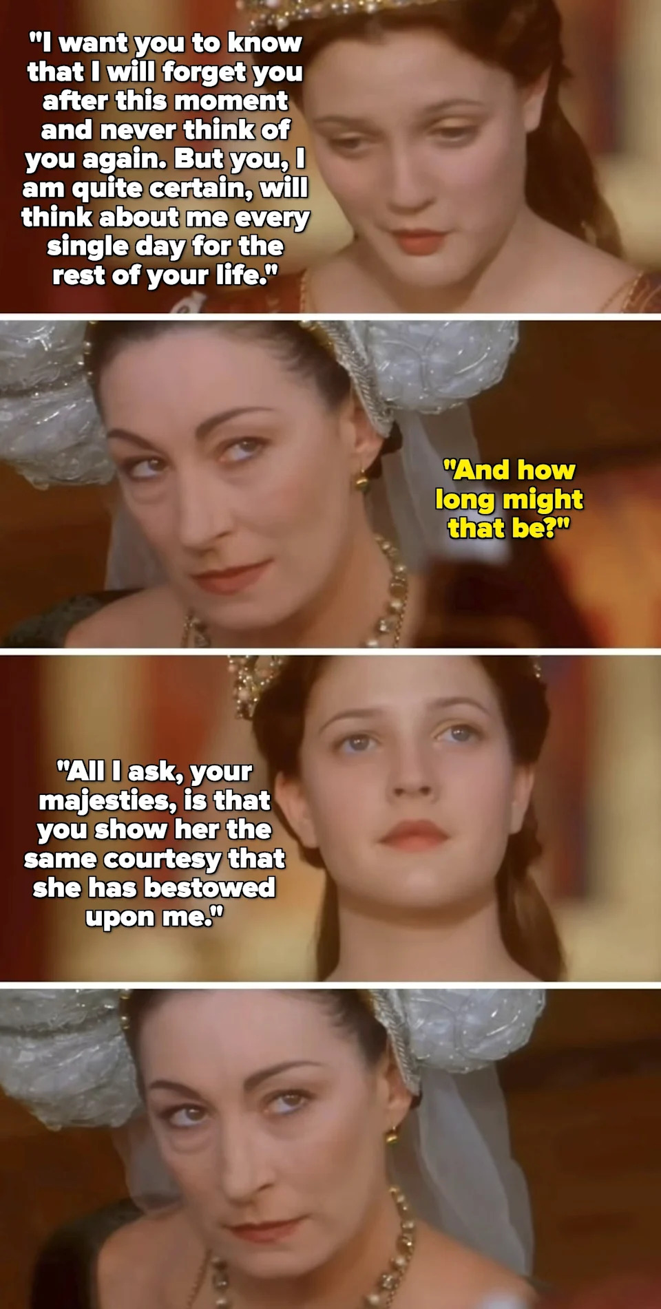 Drew Barrymore and Anjelica Huston in "Ever After"