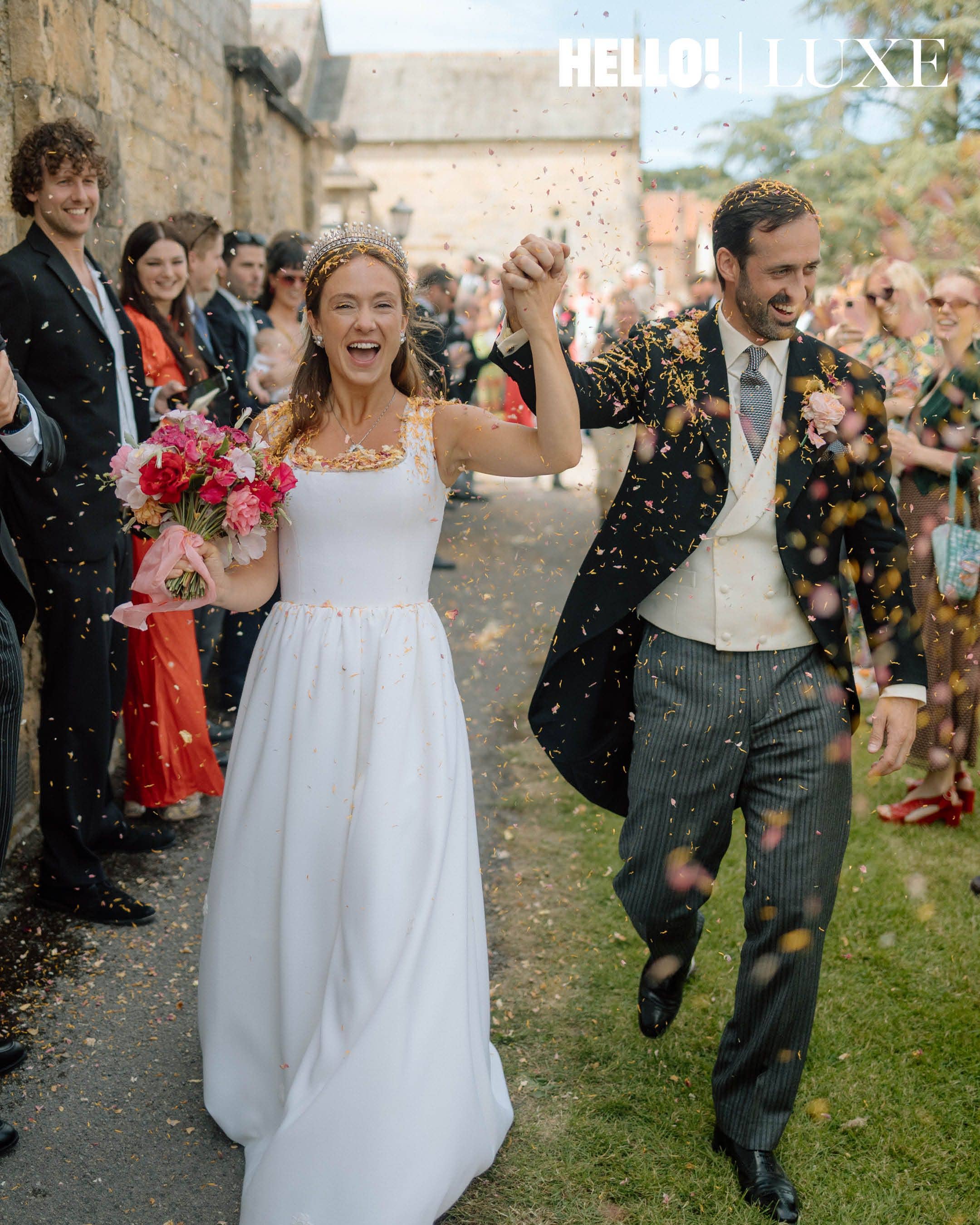 The couple were showered with confetti 