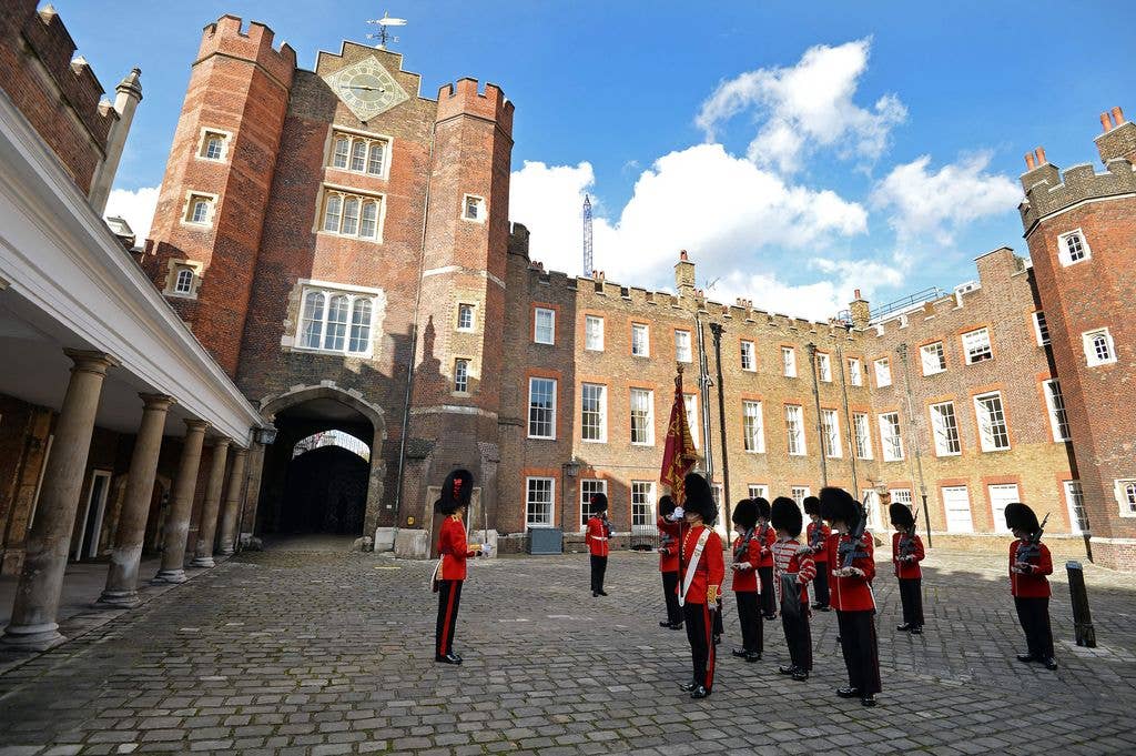  St. James's Palace with soliders standing outside