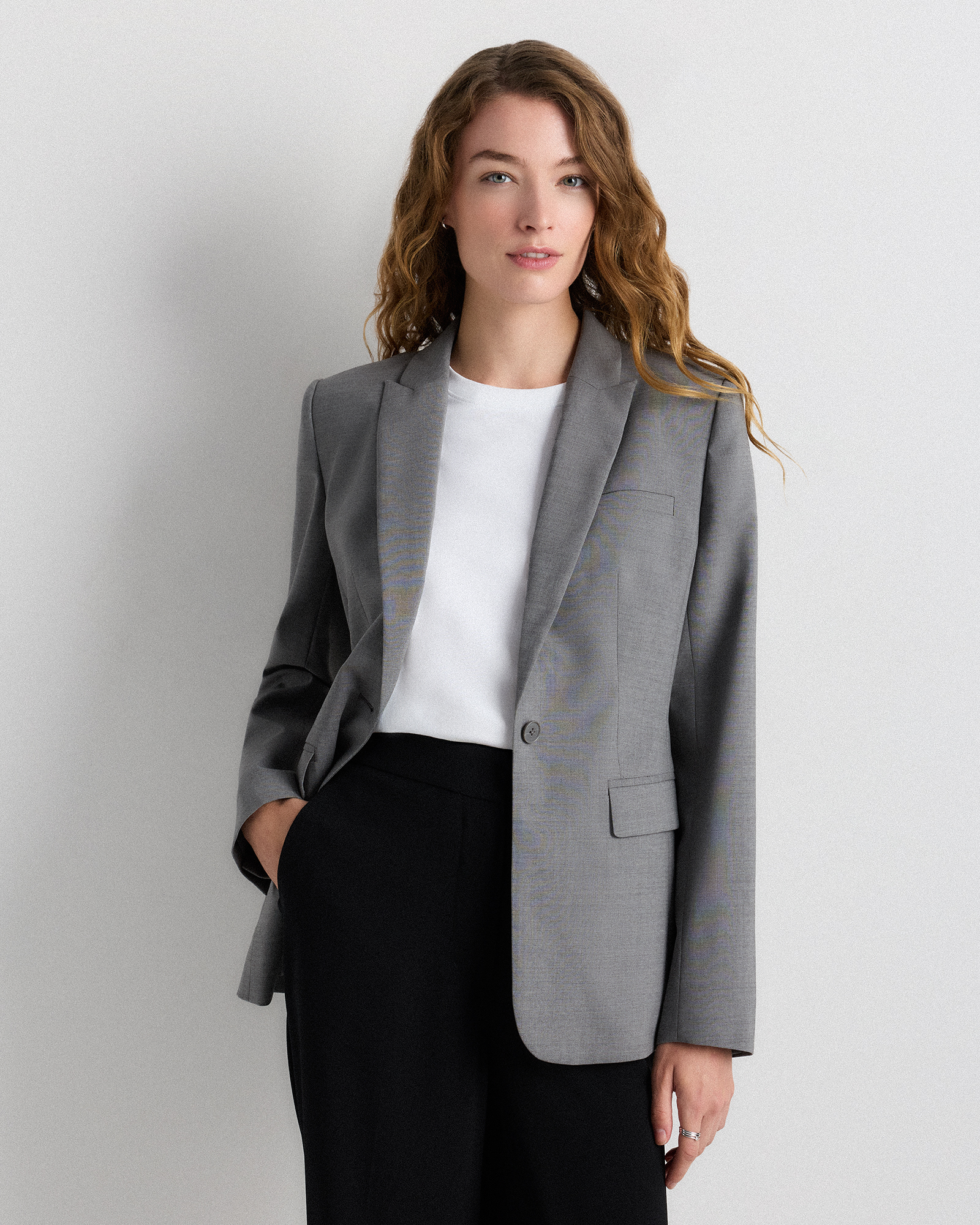 Italian Wool Long Blazer in Grey Melange