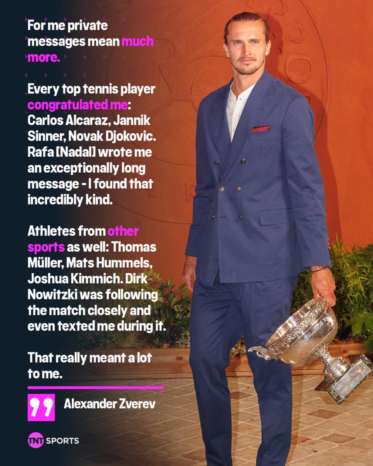 Alexander Zverev, serial domestic abuser, lists all the athletes who congratulated him after winning a grand slam