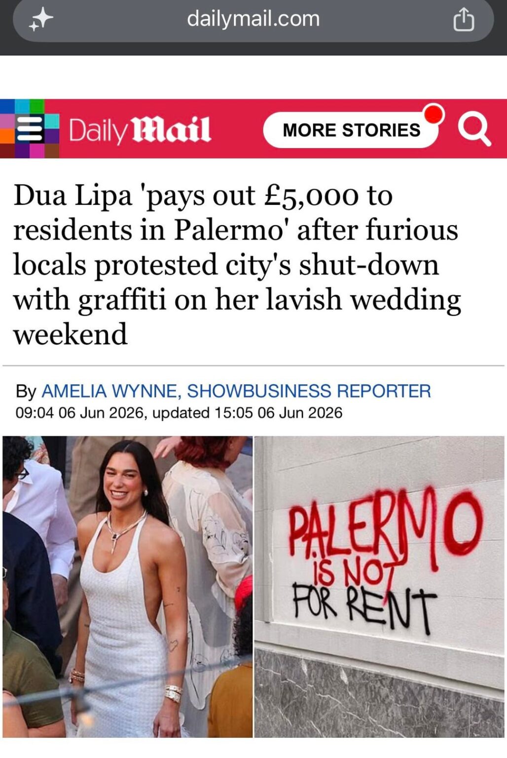Dua Lipa 'gives £5,000 to locals' after wedding location graffitied by locals…