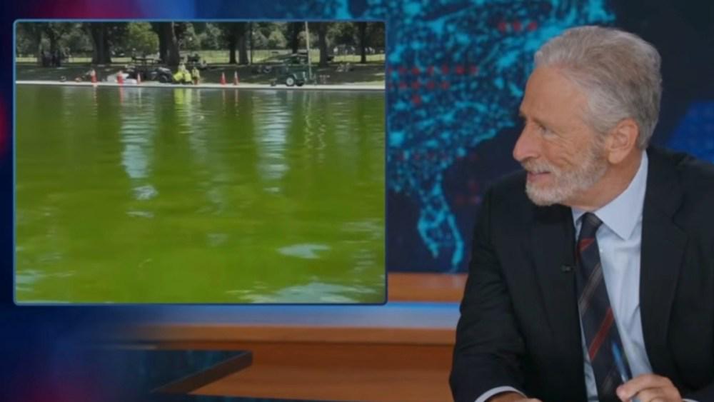 Jon Stewart Dives Into Reflecting Pool Algae Infestation: ‘Did They Replace the Water With Mountain Dew?’