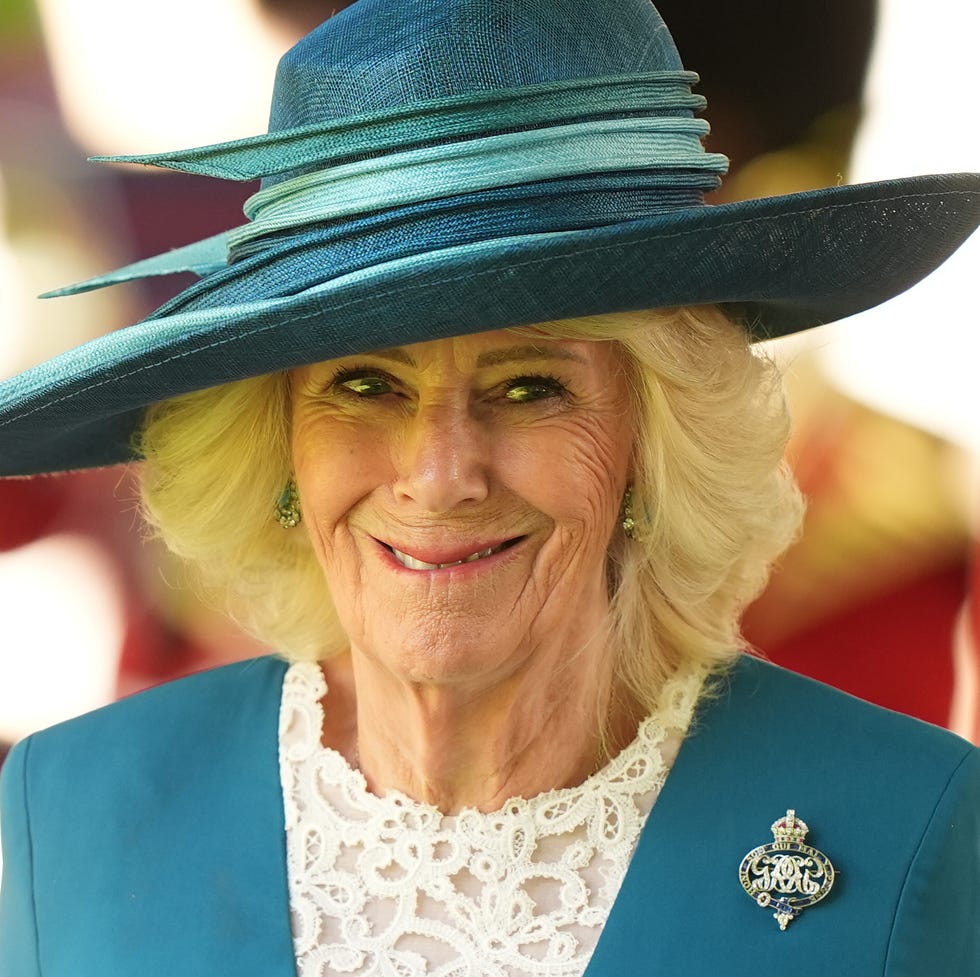 Grenadier Guards Are Presented New Colours At Buckingham Palace london, england june 9: queen camilla arrives to inspect members of the grenadier guards during a ceremony to present the regiment with their new colours at buckingham palace on june 9, 2026 in london, england. (photo by aaron chown pool / getty images)