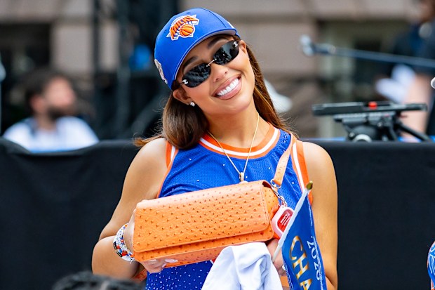 Jordyn Woods attends a championship celebration and Key to the City ceremony at City Hall Plaza after a ticker-tape parade