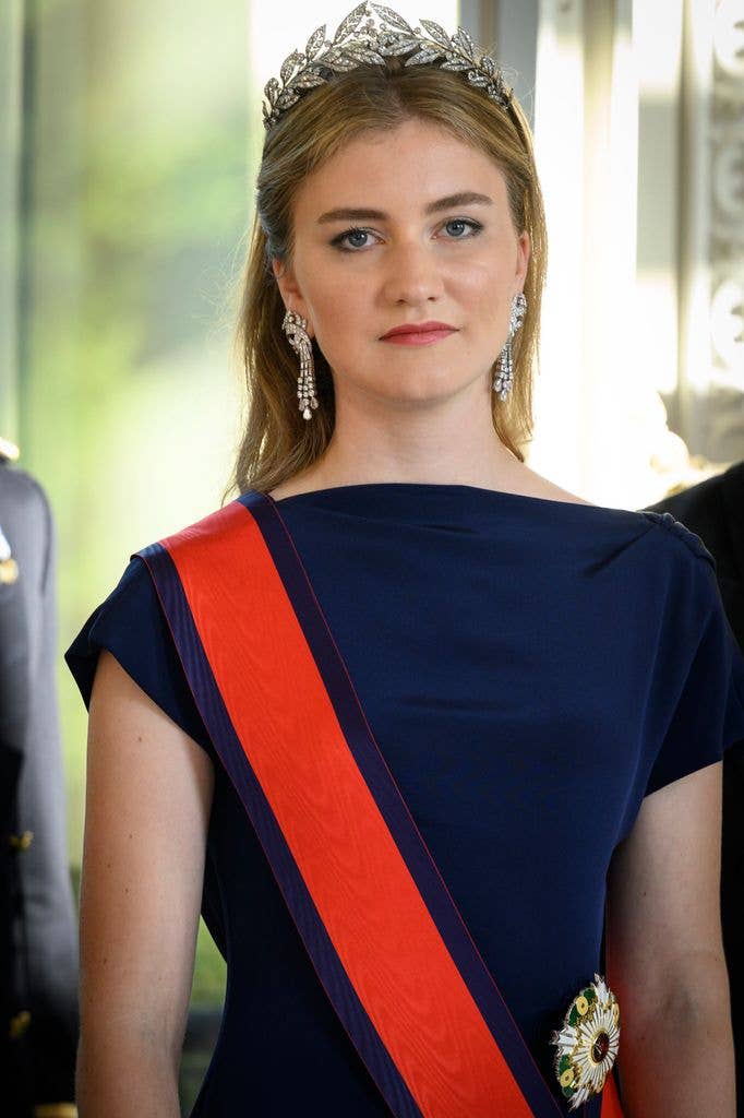 Princess Elisabeth pictured during the State Banquet at Laeken Castle during the State Visit of the Emperor and Empress of Japan to Belgium