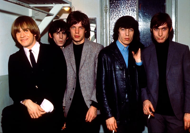The Rolling Stones in the 1960s: Brian Jones, Keith Richards, Mick Jagger, Bill Wyman, and Charlie Watts.