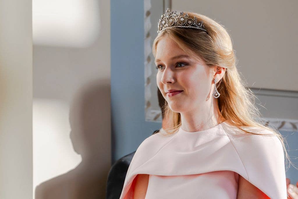 Princess Eleonore of Belgium arrives for a state banquet at the Royal Castle of Laeken