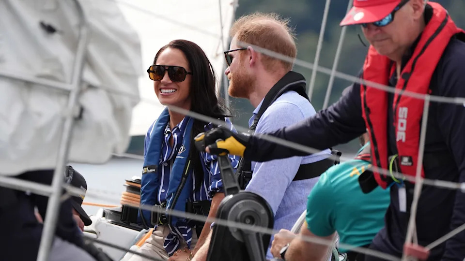 The Duke and Duchess of Sussex take part in a sailing event with members of Invictus Australia on day four of the royal trip in April.<span> Credit: AP</span>