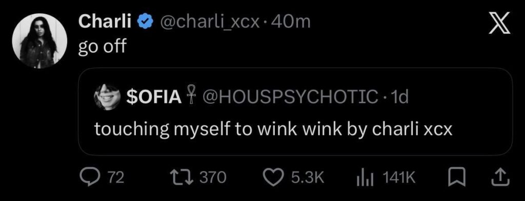 Charli XCX to a fan saying she touched herself to ‘wink wink’: “go off”