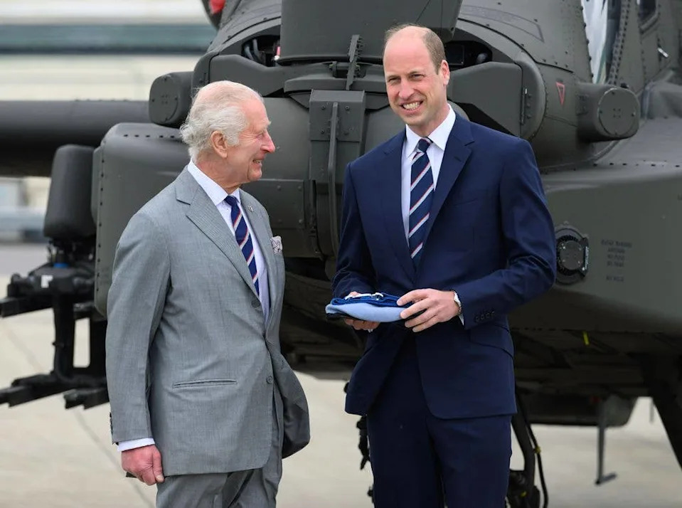 Proud dad King Charles smiled at his firstborn, Prince William, as the monarch handed over the role of Colonel-in-Chief of the Army Air Corps to his son in 2024.