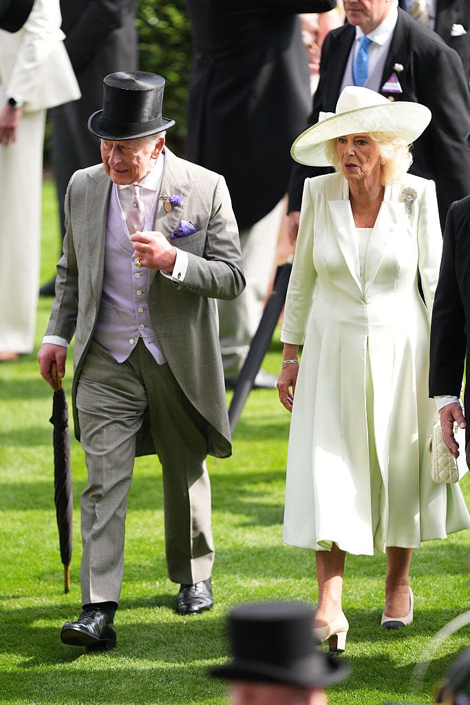 kings charles iii and queen camilla after presenting the gold cup after jockey ryan moore won the gold cup aboard scandinavia on day three of royal ascot at ascot racecourse, berkshire picture date thursday june 18, 2026 photo by aaron chownpa images via getty images