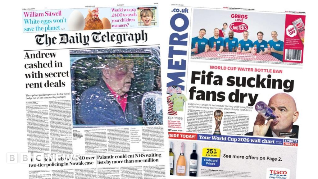 "Andrew cashed in with secret rent deals," reads the headline on the front page of the Daily Telegraph.