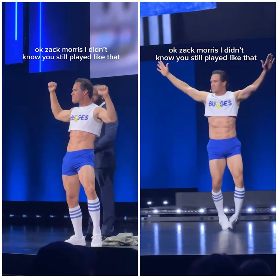 Mark-Paul Gosselaar appeared in a cropped top to promote his upcoming show, “Bulges.” / Becca Rhodes/Instagram