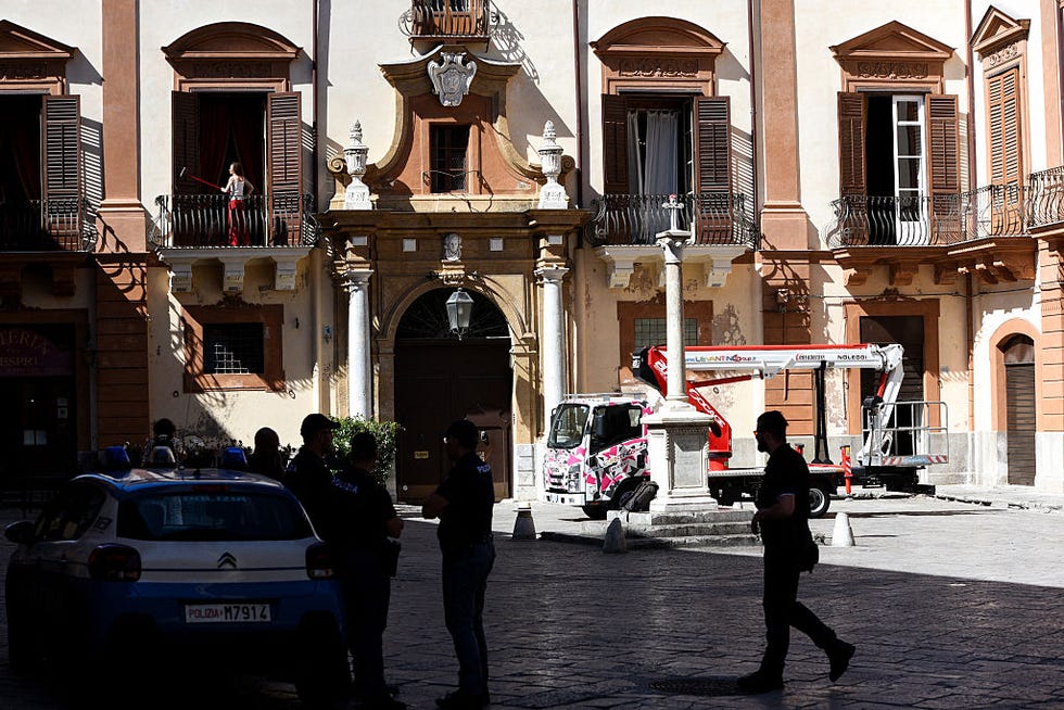 Palazzo Valguarnera Gangi on June 4 as preparations are underway for Dua Lipa's wedding celebrations