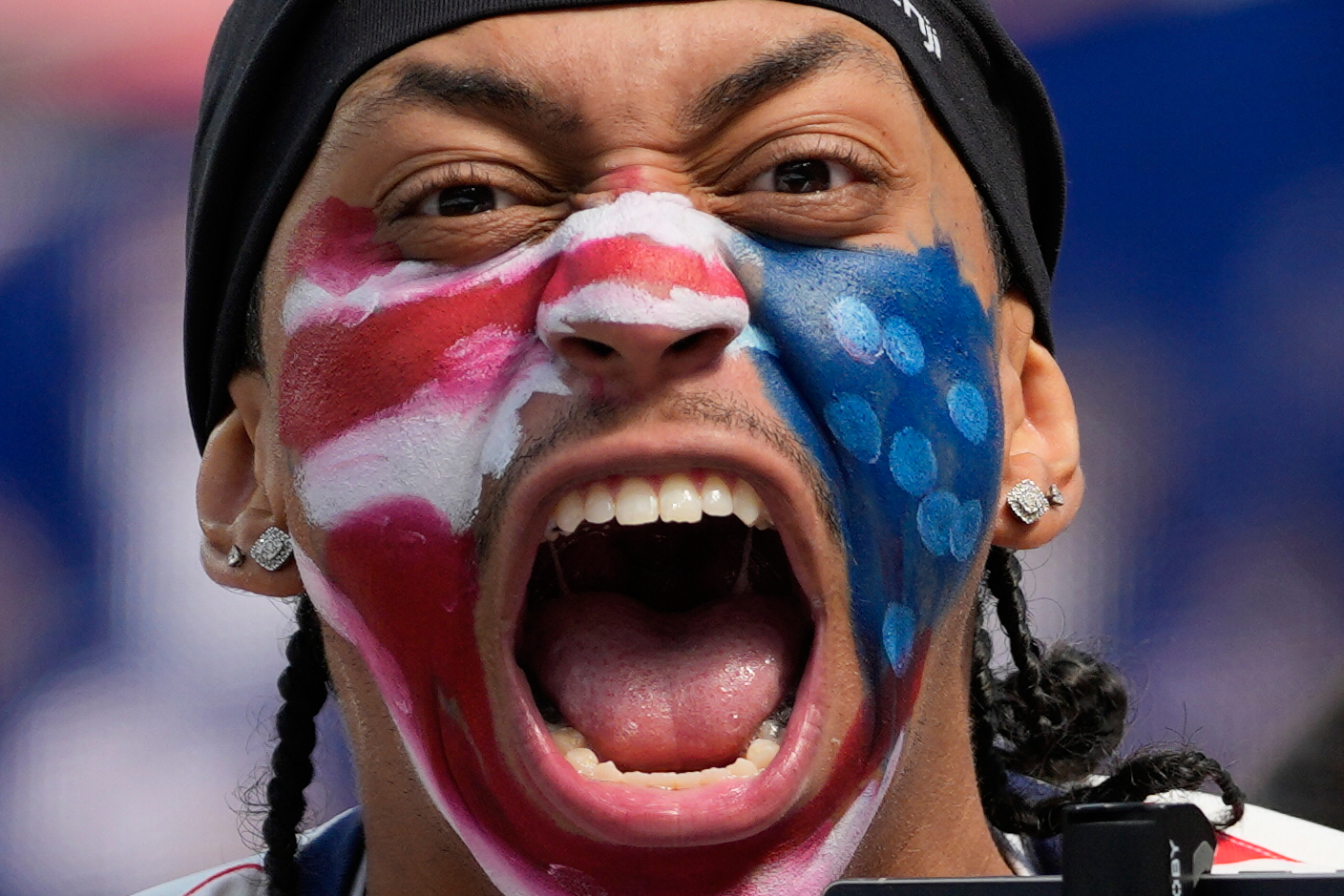 A United States fan cheers prior to the World Cup...