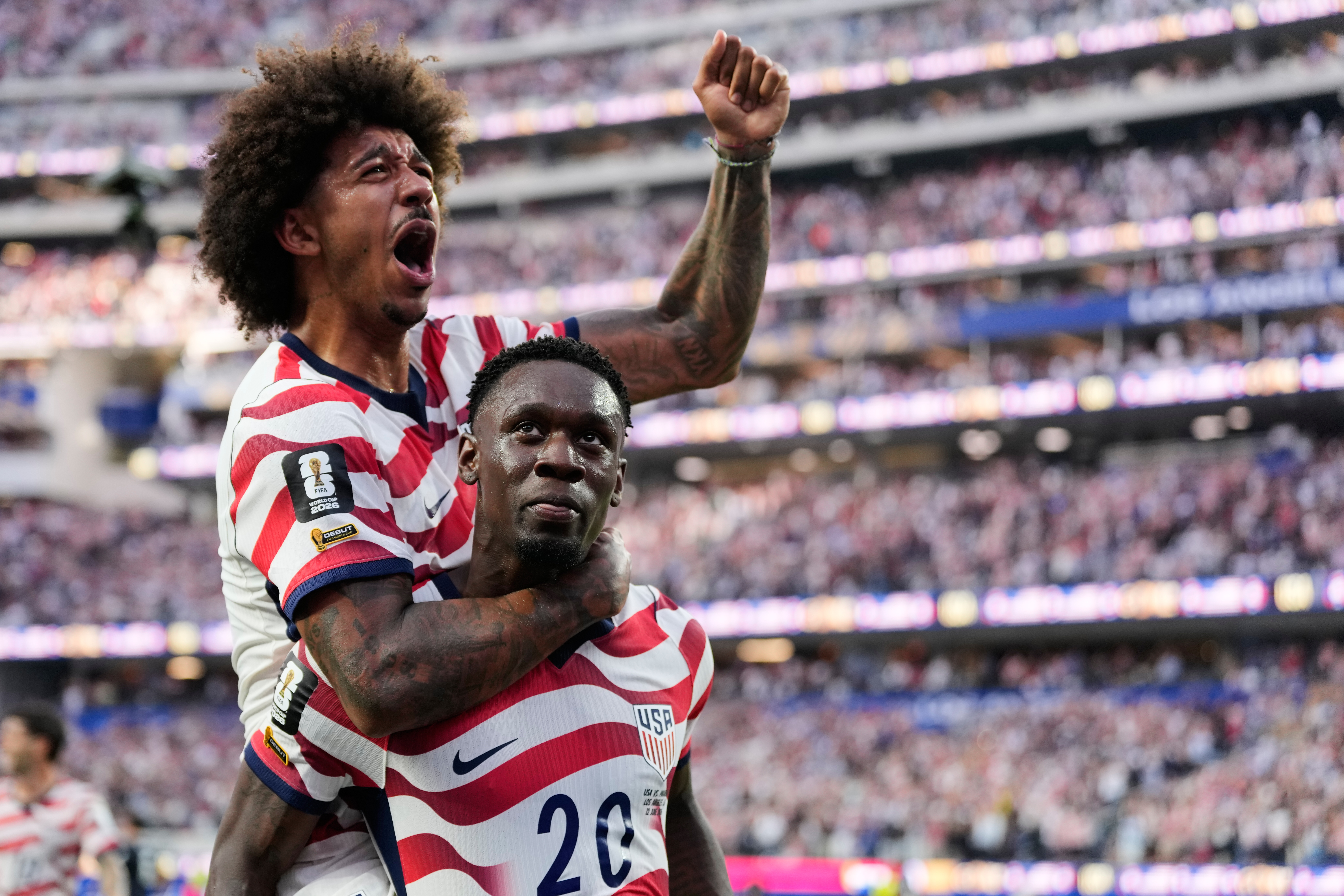 United States’ Folarin Balogun (20) celebrates scoring his side’s third...