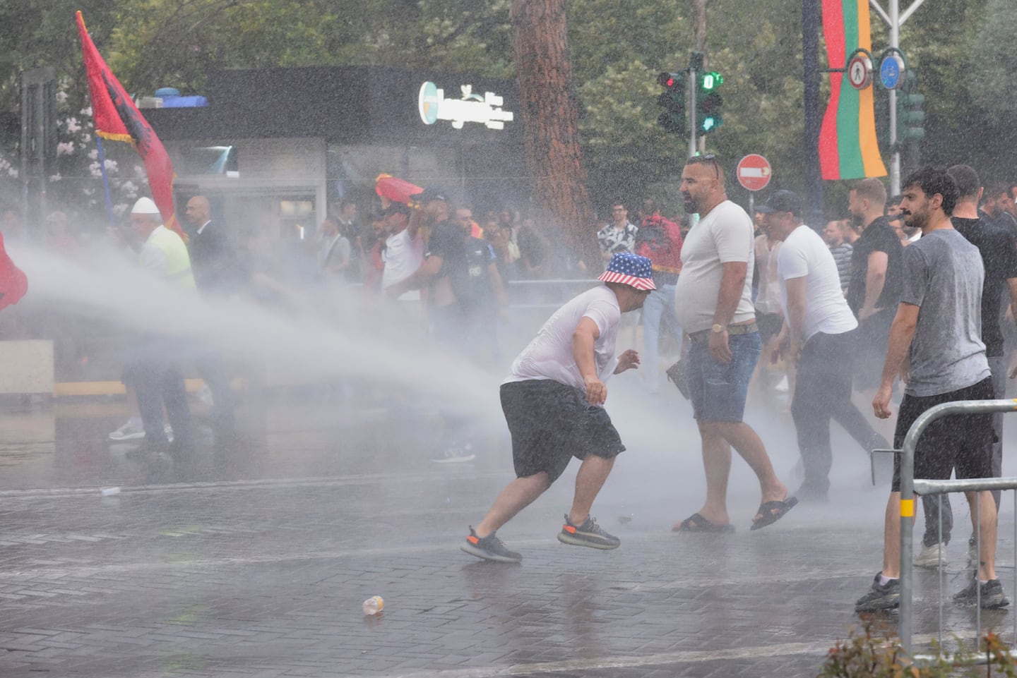 Police used a water cannon to disperse protesters during a demonstration opposing a luxury coastal development project linked to Jared Kushner and Ivanka Trump.
