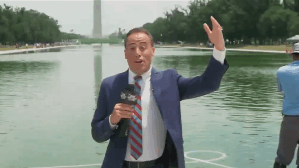 Fox News host flubs as he covers news of algae spreading across reflecting pool after Trump's renovations