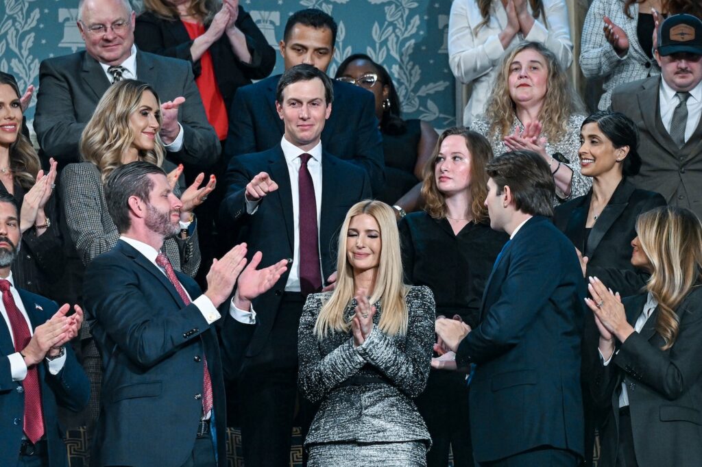 Jared Kushner (center), President Trump's son-in-law and special envoy, was applauded as Trump delivered his State of the Union address to a joint session of Congress at the Capitol, on  Feb. 24.