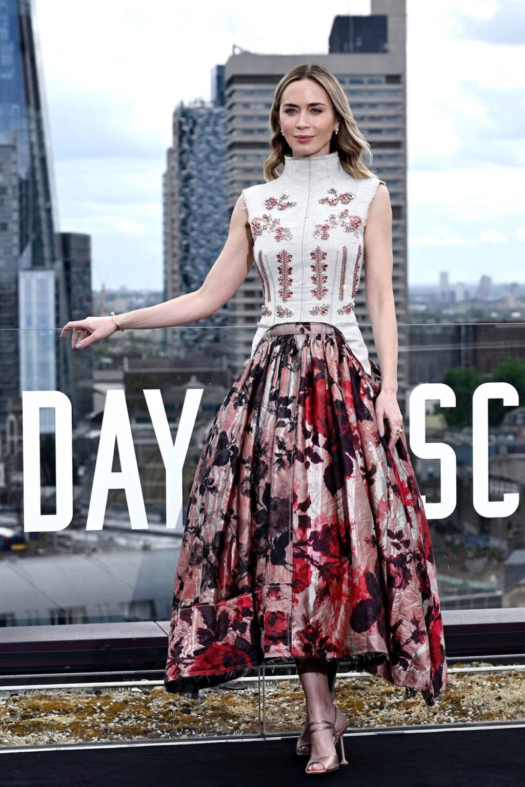 Emily Blunt wearing Erdem Fall 2026 at the Disclosure Day photocall in London.